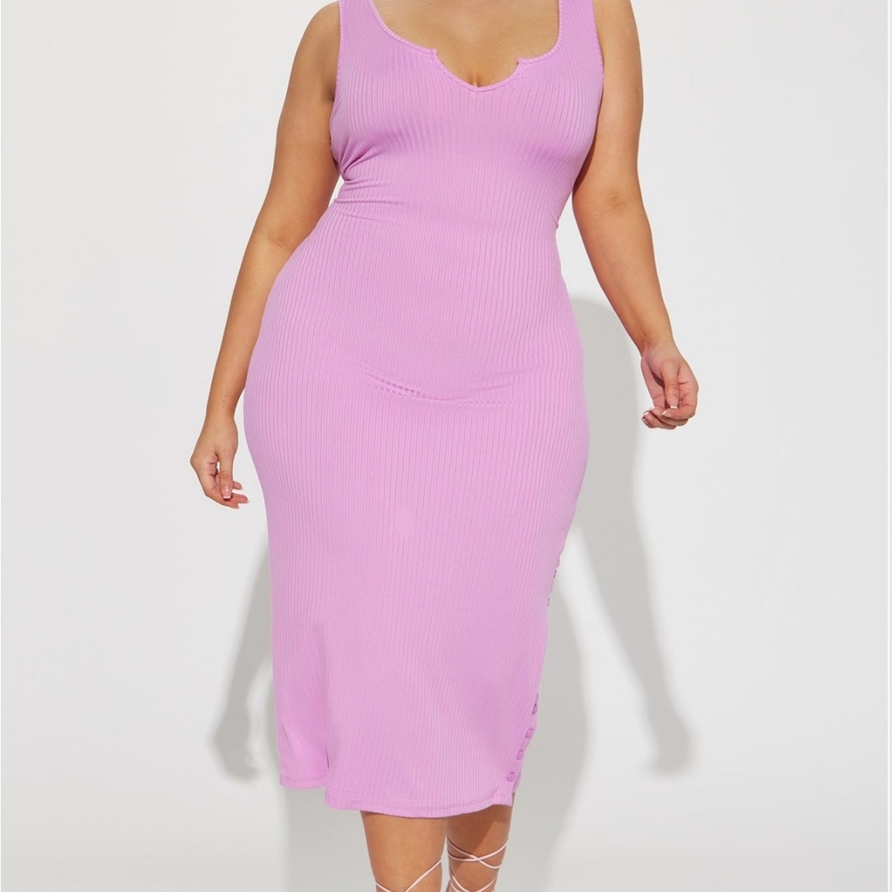 Fashion Nova Pink Ribbed Midi Dress